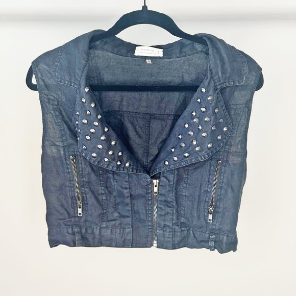 Love Tree Womens Sleeveless Vest, Black Denim Studded Zipper Vest Size Large - Picture 5 of 17